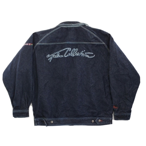 FUBU Denim Blue Jean Jacket Men 2XL Multi Pocket Embroidered Logo Button Up READ - Picture 6 of 16